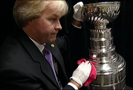 The Stanley Cup Comes to Visit, Accompanied by a Handler in White Gloves